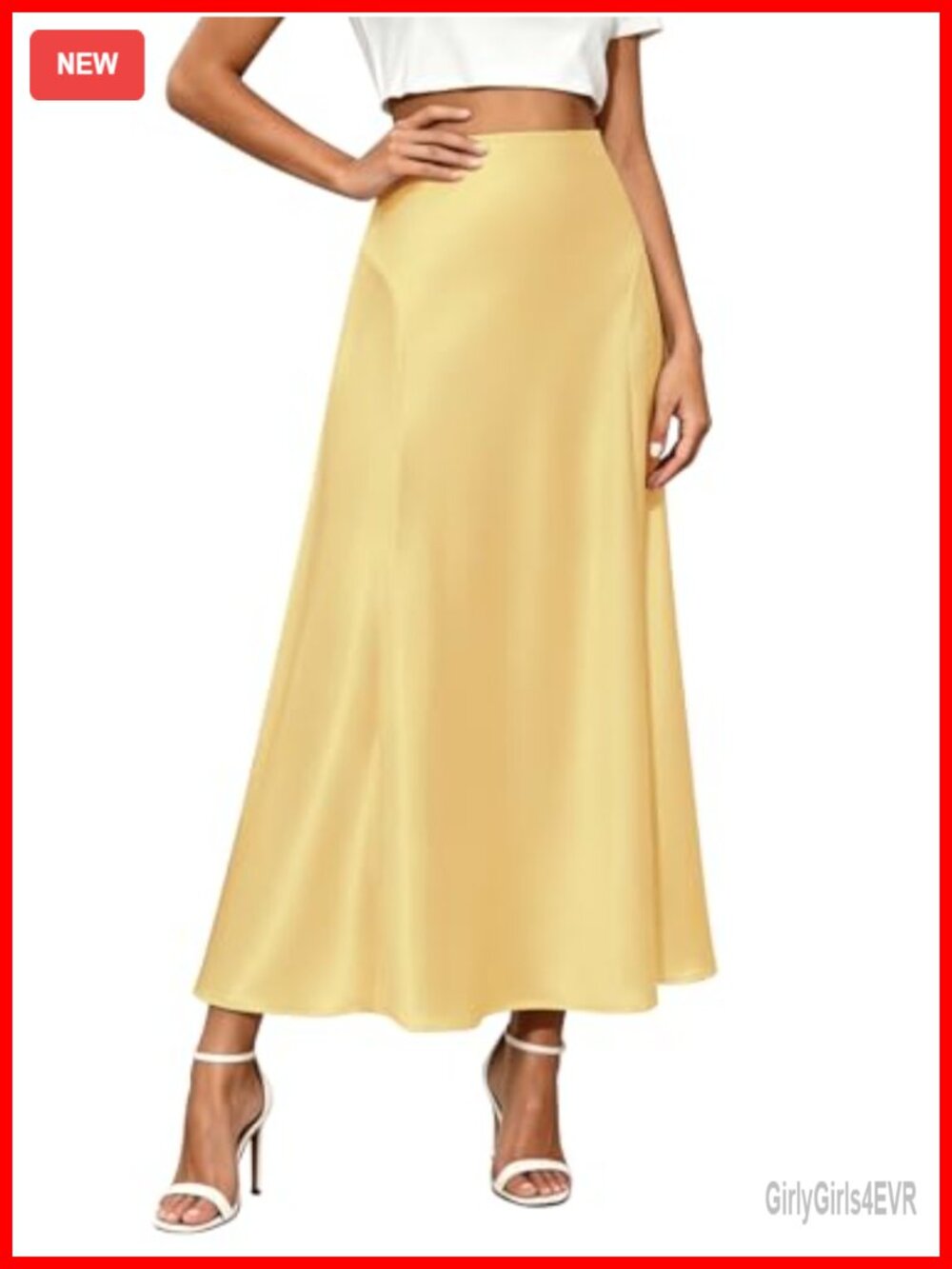 Satin Silk Maxi Skirt A-Line High Waist Flowy Long Skirt